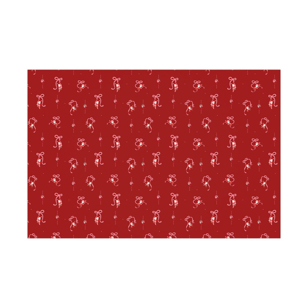 Wrapping Paper - Red Santa's and Pink Bows Design