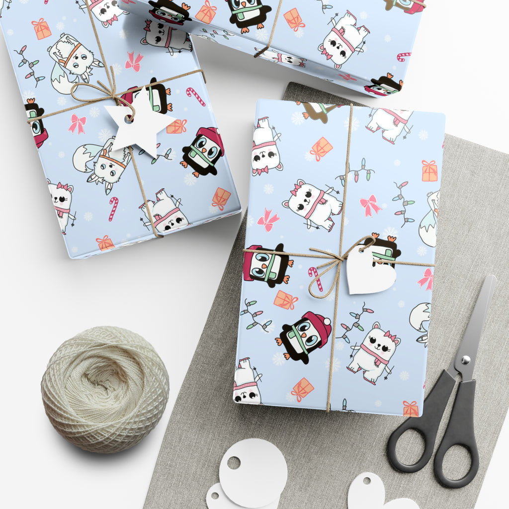 Wrapping Papers, Holiday Gift Wrap, Christmas Animal Print, Winter Wonderland Theme, Polar Bear Penguin Arctic Fox Design