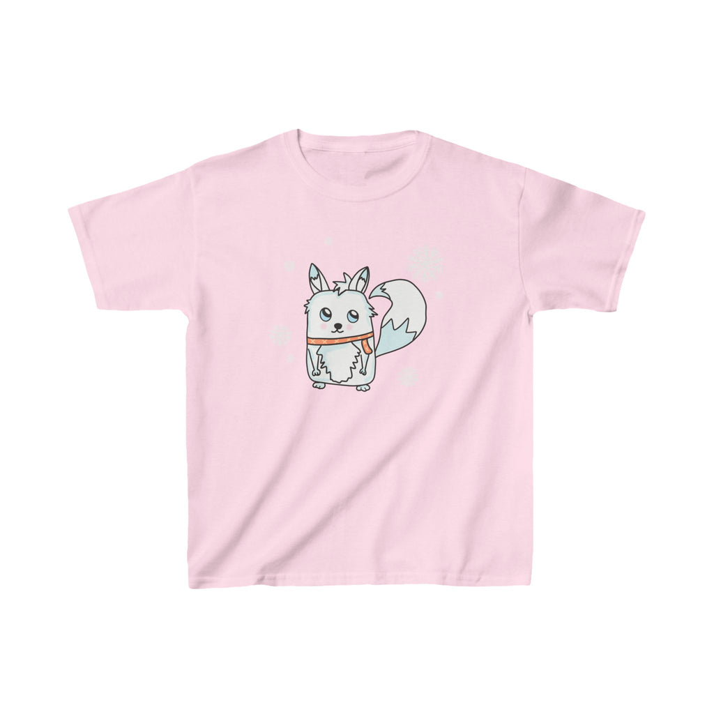Arctic Fox Kids Tee, Winter Animal Shirt, Snowy Fox Child Top, Cute Kid's T-Shirt, Snowflake Scarf Youth Clothing, Arctic Wildlife Apparel