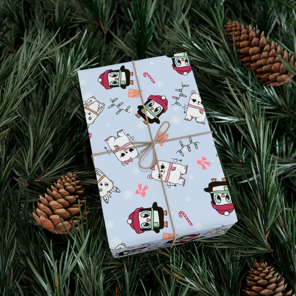 Wrapping Papers, Holiday Gift Wrap, Christmas Animal Print, Winter Wonderland Theme, Polar Bear Penguin Arctic Fox Design