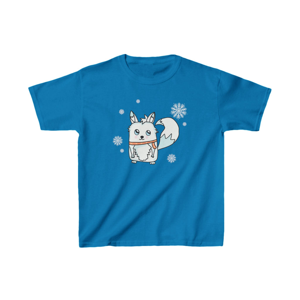 Arctic Fox Kids Tee, Winter Animal Shirt, Snowy Fox Child Top, Cute Kid's T-Shirt, Snowflake Scarf Youth Clothing, Arctic Wildlife Apparel