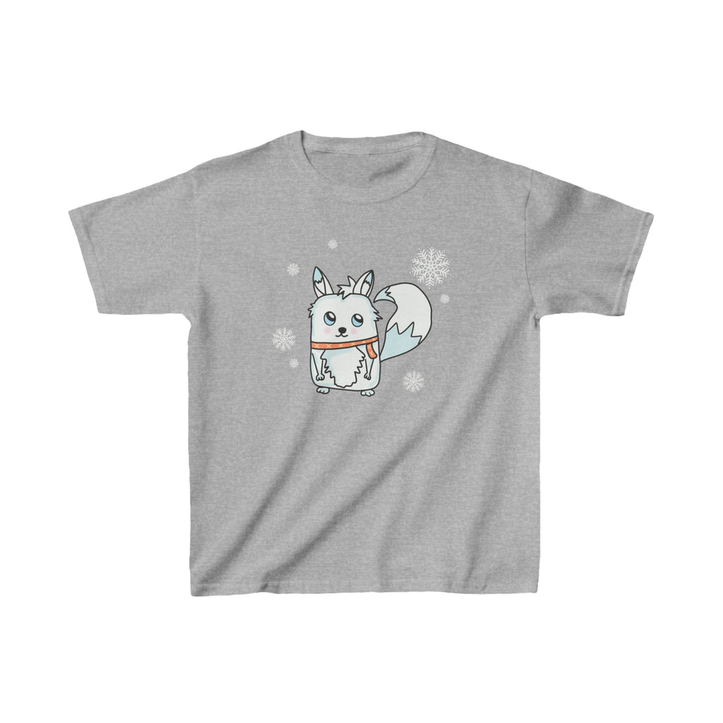 Arctic Fox Kids Tee, Winter Animal Shirt, Snowy Fox Child Top, Cute Kid's T-Shirt, Snowflake Scarf Youth Clothing, Arctic Wildlife Apparel