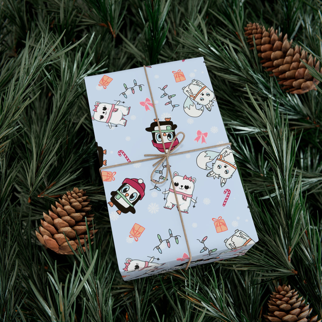 Wrapping Papers, Holiday Gift Wrap, Christmas Animal Print, Winter Wonderland Theme, Polar Bear Penguin Arctic Fox Design