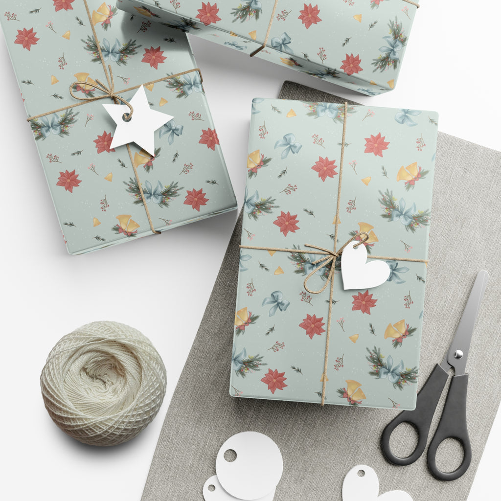 Wrapping Paper Set - Christmas Bows Garland Flowers Bells
