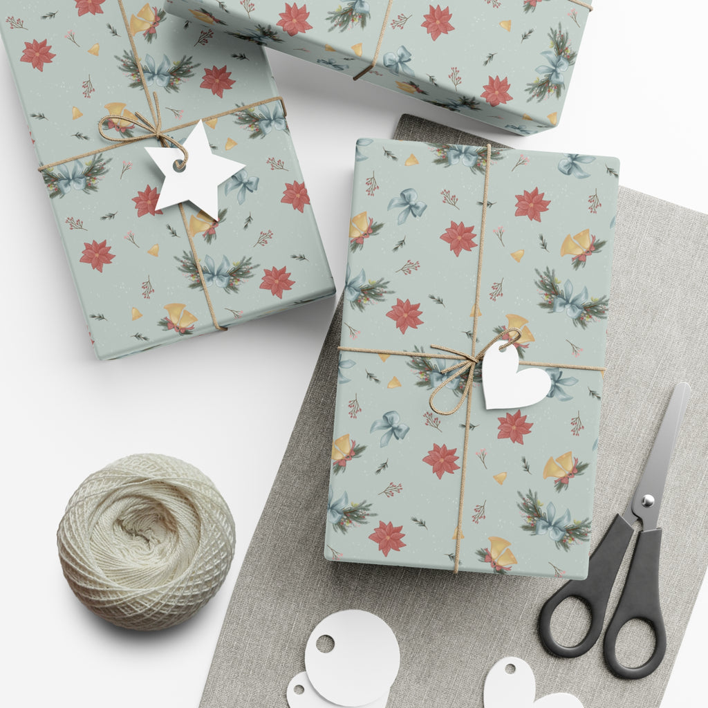 Wrapping Paper Set - Christmas Bows Garland Flowers Bells