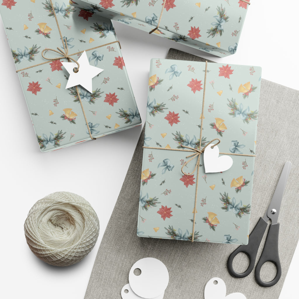 Wrapping Paper Set - Christmas Bows Garland Flowers Bells