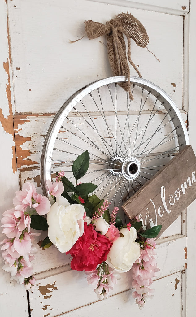 White and Pink Bicycle Wreath