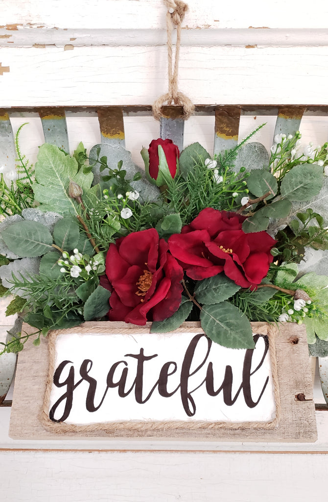 'Grateful' Wild Rose Tobacco Basket Wreath