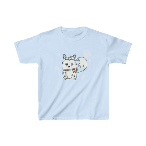 Arctic Fox Kids Tee, Winter Animal Shirt, Snowy Fox Child Top, Cute Kid's T-Shirt, Snowflake Scarf Youth Clothing, Arctic Wildlife Apparel
