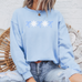 Daisy Bow Sweatshirt, Blue Bow Sweater, Flower Pullover, Spring Sweater, Women's Fashion Top