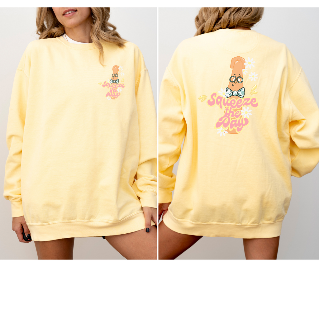 Squeeze the day sweatshirt, Squeeze Juice Bottle Sweatshirt, Millennial Fashion, Unisex Tee, Trendy Pullover