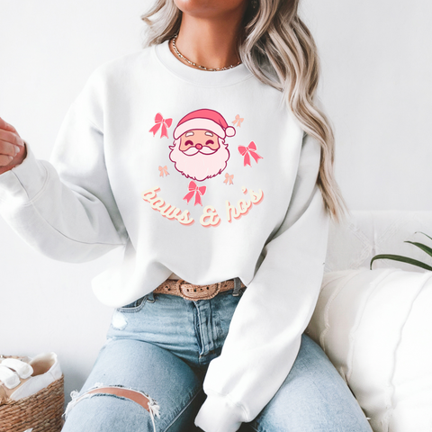 Funny Christmas Pink Santa Bows & Ho's Sweatshirt, Xmas Jumper, Holiday Crewneck, Festive Pullover Top, Winter Sweater